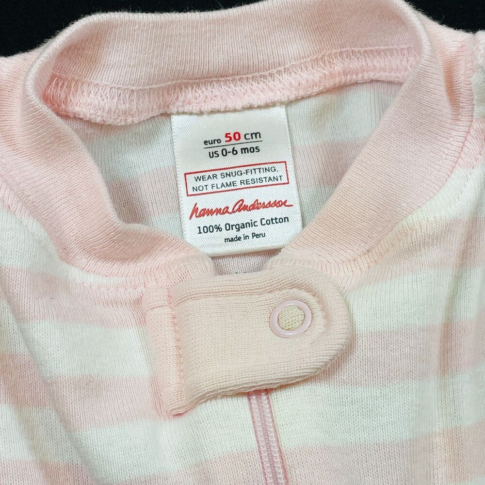 ~ Hanna Andersson Sleeper Pajama 0-6mo Zip Pink White Long Sleeve Organic Cotton - Picture 2 of 11
